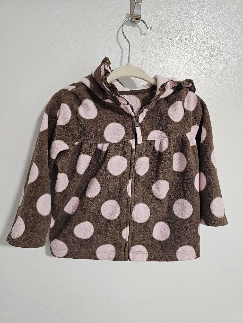 🧸4/20$ Carter's Brown Pink Polka Dot Hoodie Baby Toddler 18M Ruffles
